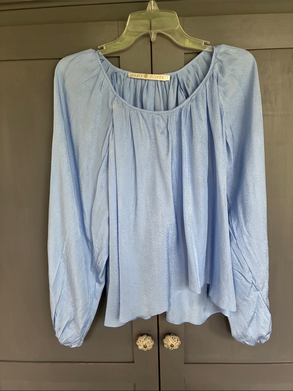 Marie Oliver Powder Blue Gathered Scoop Neck Blouse